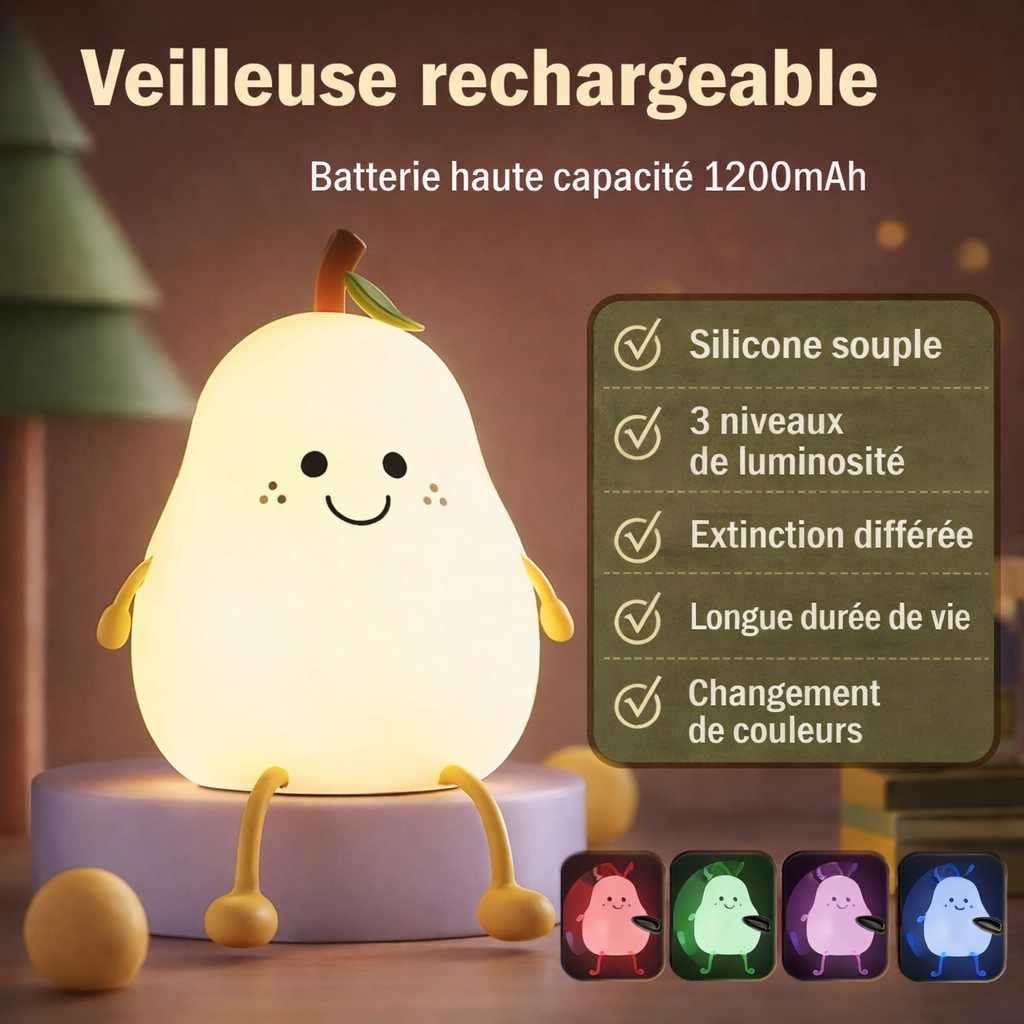 Veilleuse tactile Poire LED - Lumière douce pour enfants